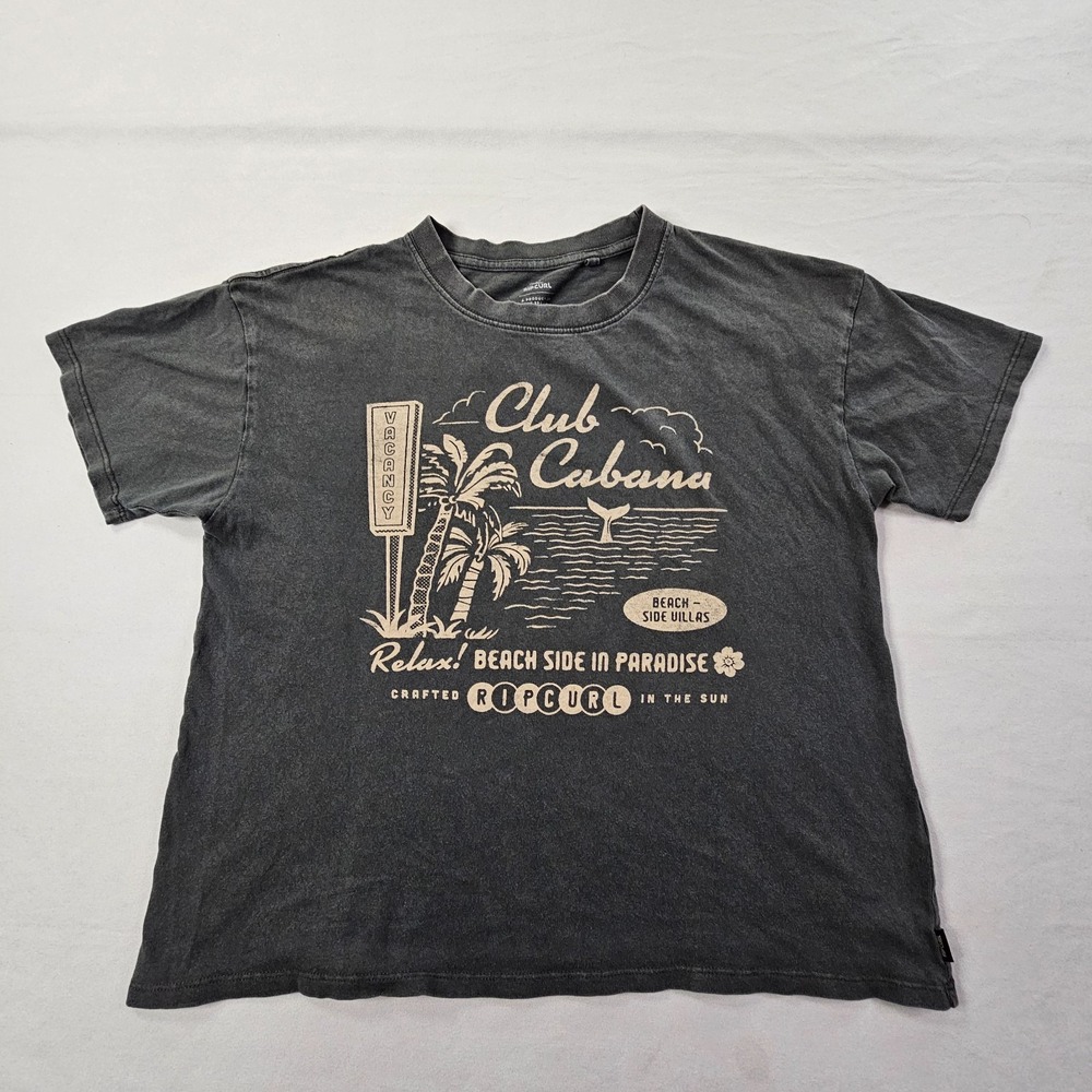Rip Curl Club Cabana Gray Short Sleeve Cropped T-Shirt Women's S